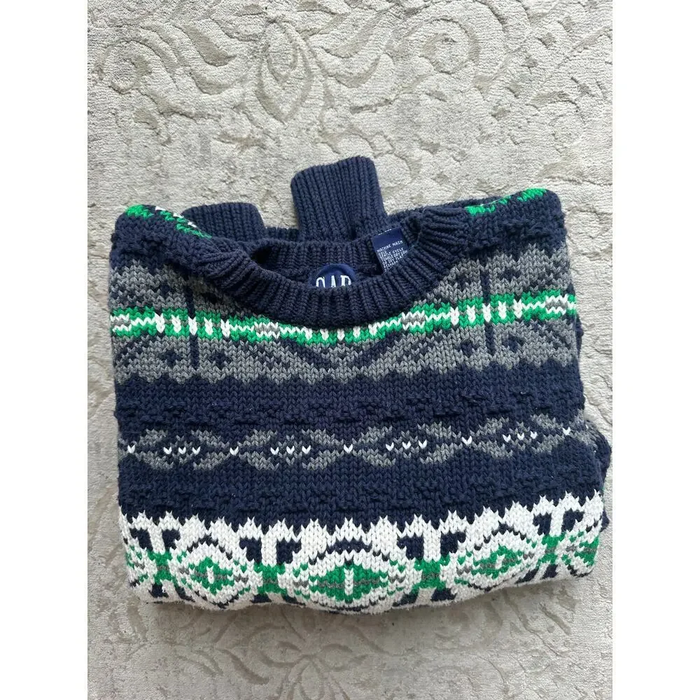 Vintage 90s GAP Rare Sweater Men’s Small Fair Isle Knit Blue Green Cotton